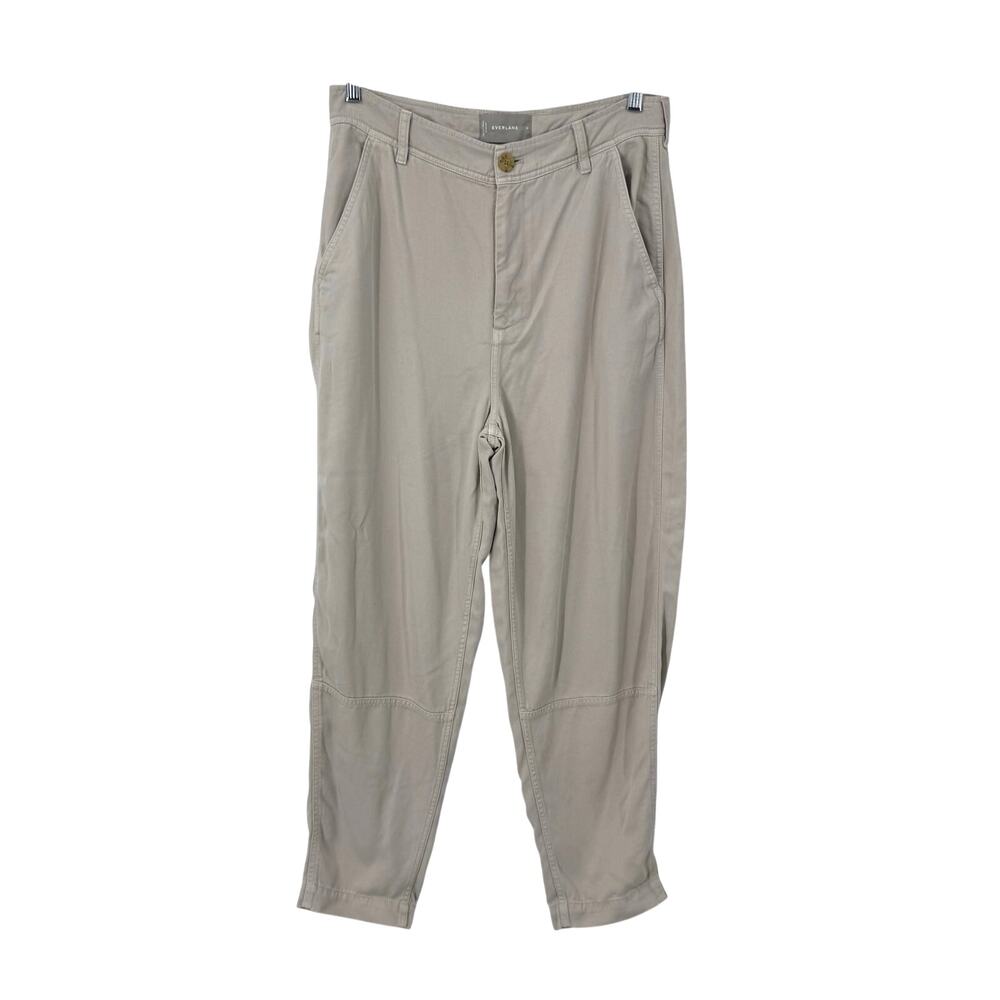 Everlane Tencel Butter Soft Chinos Pants Size 8 Tan Barrel Leg Tapered High Rise